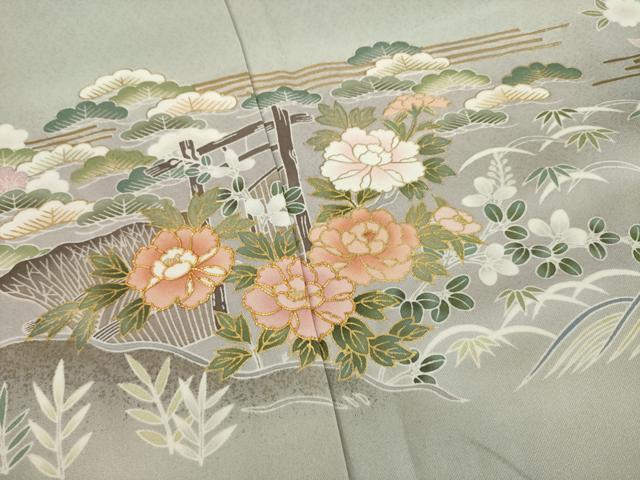 平和屋着物●訪問着　駒刺繍　花籬文　金彩　正絹　逸品　AAAT2306ck 平和屋着物○訪問着 駒刺繍 花籬文 金彩 正絹 逸品 AAAT2306ck