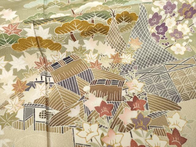 平和屋着物○極上 訪問着 友禅 駒刺繍 江戸解き文様 金彩 正絹 逸品