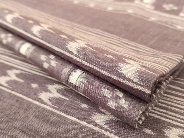 平和屋着物▽上質な紬　単衣　琉球絣横段文　正絹　逸品　AAAT2981iu