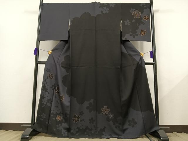 平和屋着物●訪問着　夜桜　黒地　金彩　正絹　逸品　AAAT3004np