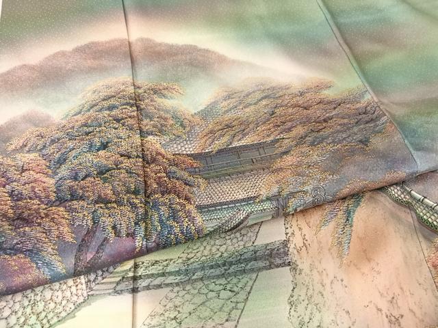 平和屋着物●染織界の匠　村松祥三　色留袖　手描き　東大寺　二月堂参道　暈し染め　金彩　正絹　逸品　AAAT3007np 平和屋着物○染織界の匠 村松祥三 色留袖 手描き 東大寺 二月堂参道 暈