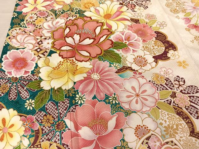 平和屋着物○豪華振袖 刺繍 草花文 暈し染め 金銀糸 金彩 正絹