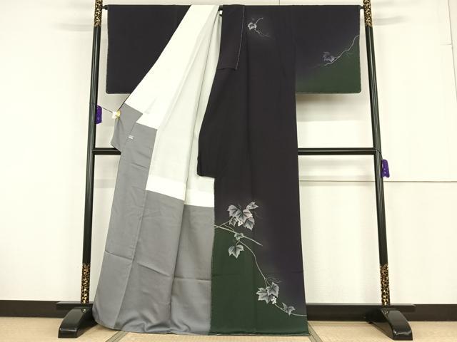 平和屋着物●城戸壇上　訪問着　手描き　葡萄蔦の葉　暈し染め　正絹　逸品　未使用　AAAT3024np 平和屋着物○城戸壇上 訪問着 手描き 葡萄蔦の葉 暈し染め