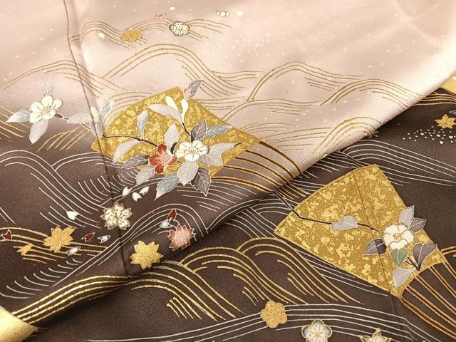 平和屋着物○銀座きしや 訪問着 駒刺繍 立波扇草花文