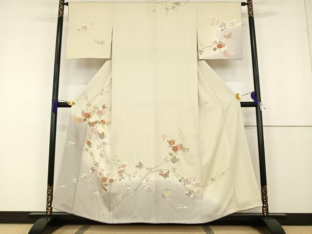 平和屋着物●創業460年・千總　訪問着　駒刺繍　花蝶文　暈し染め　金糸　金彩　正絹　逸品　AAAT3039np
