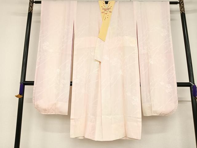 平和屋着物●振袖用長襦袢　無双仕立て　半衿刺繍　舞扇花地紋　正絹　逸品　AAAT3045np