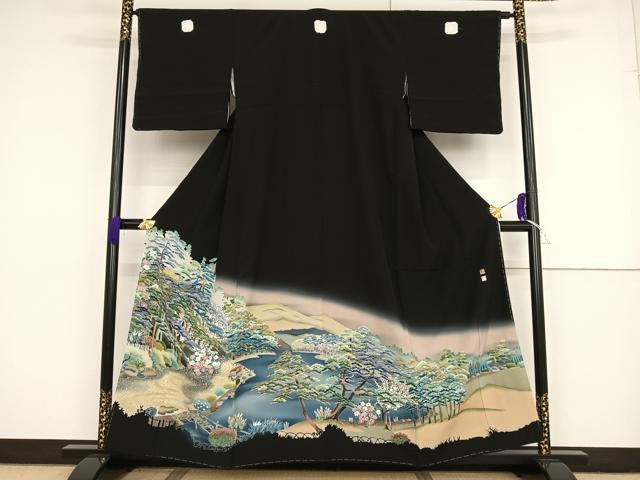 平和屋着物●京加賀友禅　松本健一　黒留袖　風景松文　暈し染め　正絹　逸品　AAAT3059np