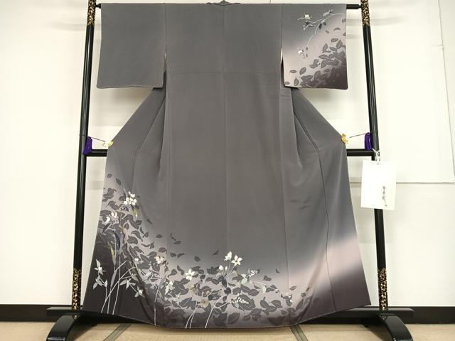 平和屋着物●室華風　訪問着　枝花文　暈し染め　金銀彩　パンフレット付き　正絹　逸品　AAAT3068np