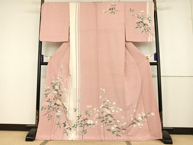 平和屋着物●訪問着　草花文　たたき染め　正絹　逸品　AAAT3090np