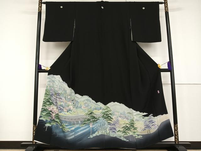 正絹 十日町友禅作家 阿部佳雪 黒留袖 着物リメイク ロングドレス セミオーダー 正絹 十日町友禅作家 阿部佳雪 黒留袖 着物リメイク ロングドレス セミ