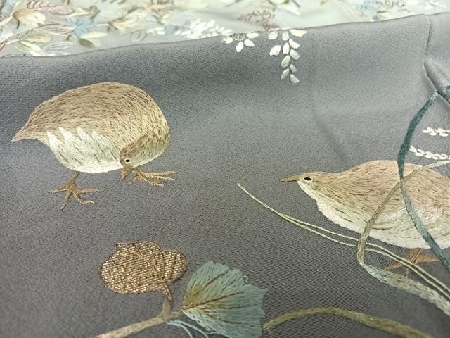 平和屋着物●山口美術織物 皇室 伊勢神宮御用 西陣織 色留袖 総刺繍 鶉に枝花文 暈し染め 金銀糸 ロング丈 正絹 逸品 AAAT3133np 平和屋着物○山口美術織物 皇室 伊勢神宮御用 西陣織 総刺繍 鶉に
