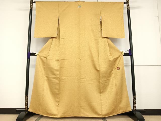 平和屋着物○久保田一竹 幻の辻が花 色無地 草花地紋 芥子色 金通し地