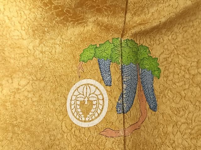 平和屋着物○久保田一竹 幻の辻が花 色無地 草花地紋 芥子色 金通し地