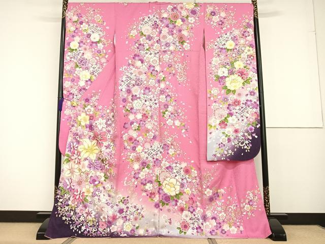 平和屋着物●豪華振袖　花籠文　暈し染め　金銀糸　金銀彩　正絹　逸品　AAAT3138np