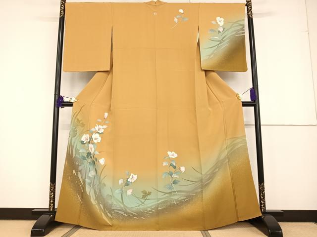 平和屋着物●訪問着　手描き　ハイビスカス　暈し染め　正絹　逸品　AAAT3139np