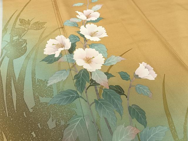 平和屋着物○訪問着 手描き ハイビスカス 暈し染め 正絹 逸品 AAAT3139np
