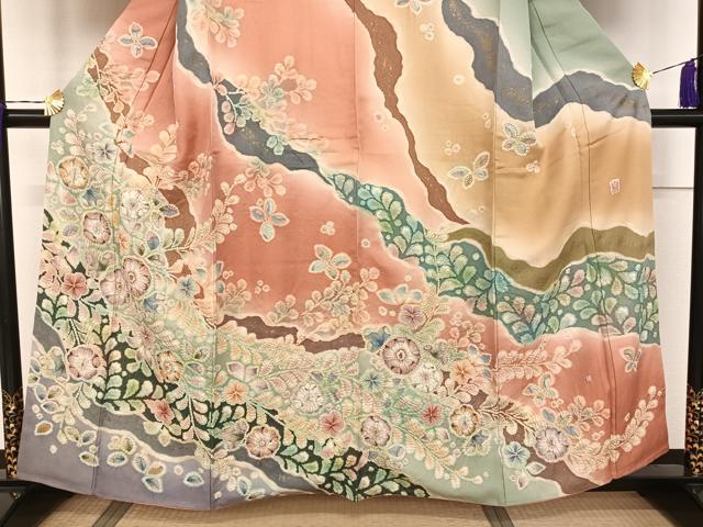 平和屋着物●越後十日町の一流染匠　桐屋・翠山工房　訪問着　絞り　辻が花　暈し染め　金彩　金通し地　正絹　逸品　AAAT3141np 平和屋着物○越後十日町の一流染匠 桐屋・翠山工房 訪問