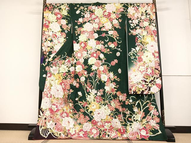 平和屋着物●豪華振袖　刺繍　花蝶文　暈し染め　金銀彩　銀通し地　ラインストーン　正絹　逸品　AAAT3151np