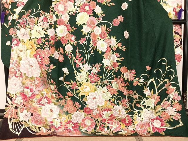 平和屋着物○豪華振袖 刺繍 花蝶文 暈し染め 金銀彩 銀