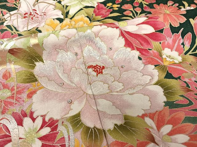 平和屋着物○豪華振袖 刺繍 花蝶文 暈し染め 金銀彩 銀