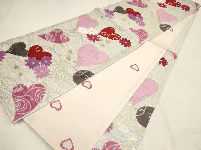 平和屋着物●振袖用　六通柄袋帯　an･an　モール　ハート　花　金銀糸　逸品　AAAT3724wj 平和屋着物○振袖用 六通柄袋帯 an・an モール ハート 花 金