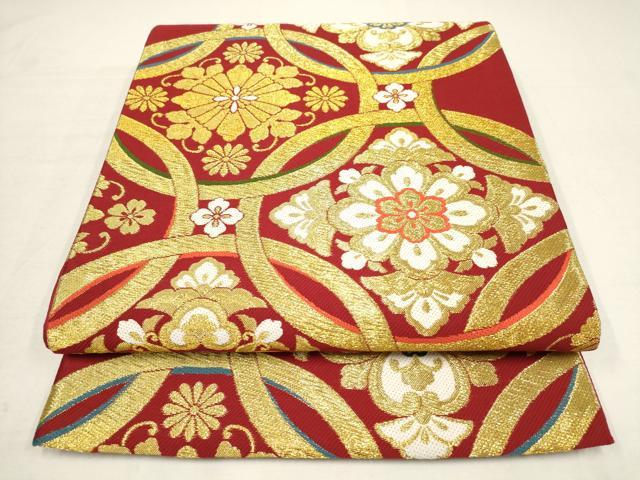 平和屋着物●振袖用　六通柄袋帯　唐織　七宝花文　金糸　正絹　逸品　AAAT3747wj