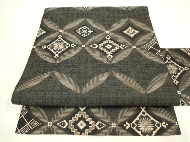 平和屋着物●極上　桝屋儀兵衛　八寸名古屋帯　七宝幾何学文　正絹　逸品　AAAT3756wj