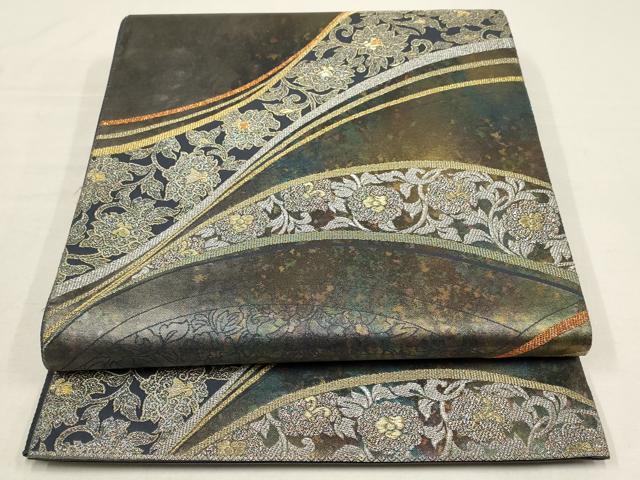 平和屋着物●六通柄袋帯　花唐草文　金銀糸　引箔　正絹　逸品　AAAT3757wj