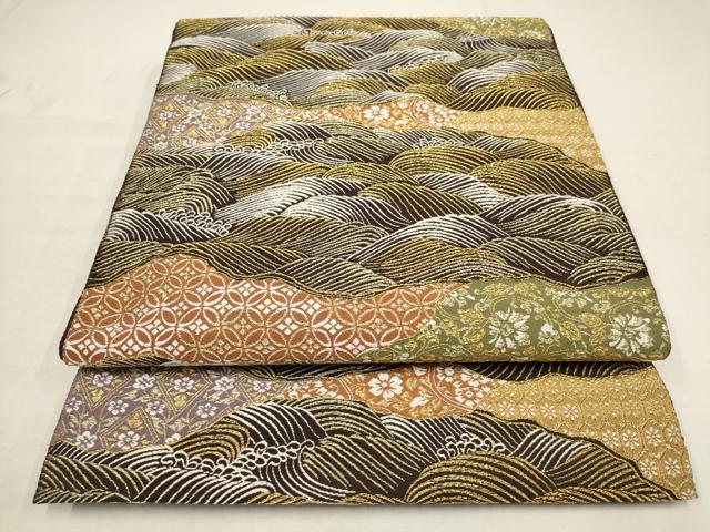 平和屋着物●西陣河村織物謹製・手織り　栄昌綴　六通柄袋帯　道長波寿文　金糸　正絹　逸品　AAAT3759wj