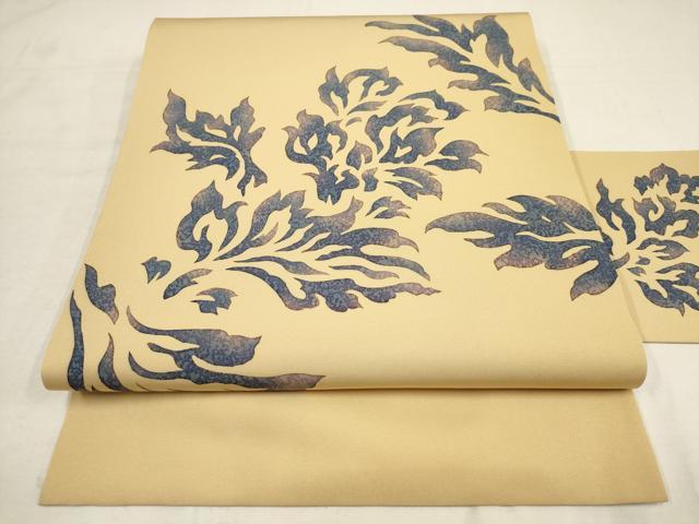 平和屋着物●塩瀬　九寸名古屋帯　花　正絹　逸品　AAAT3769wj