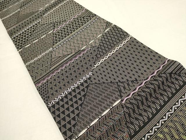 平和屋着物○西陣織の名工 月山英雄 螺鈿輪奈織 六通柄袋帯 裂取文様