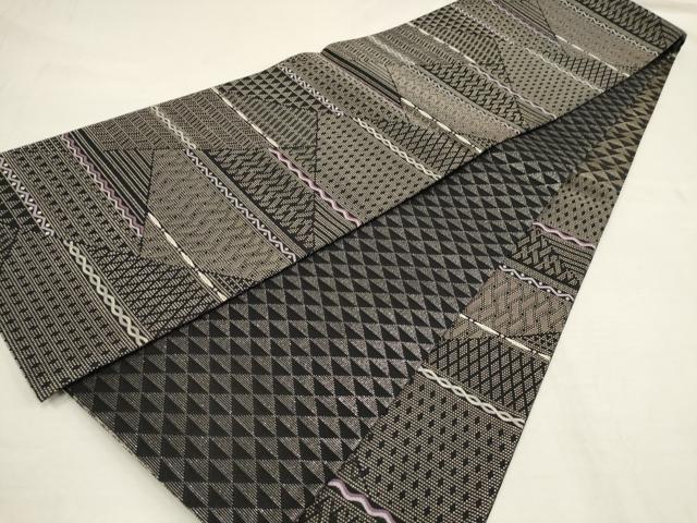 平和屋着物○西陣織の名工 月山英雄 螺鈿輪奈織 六通柄袋帯 裂取文様
