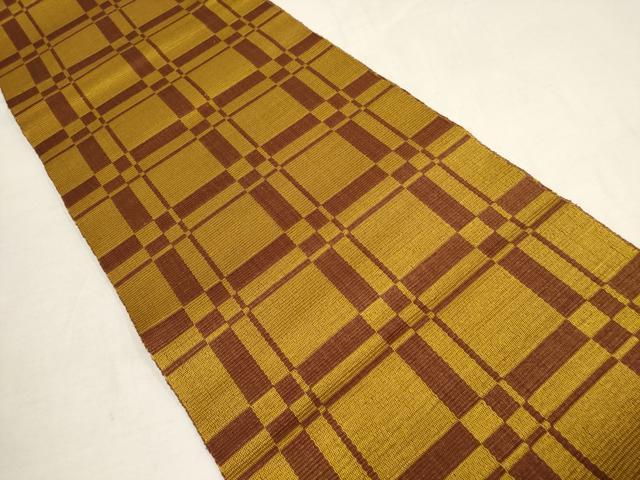 平和屋着物○本場黄八丈 八寸名古屋帯 単帯 格子 正絹 逸品