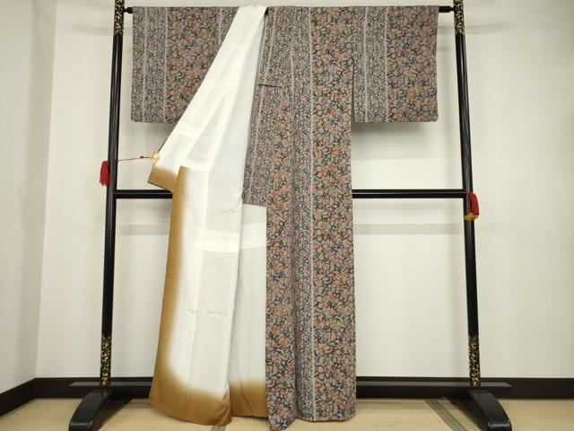 平和屋着物○上質な小紋 型染め 文字文 いろは唄 鬼しぼ縮緬