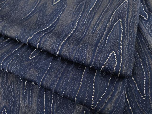 平和屋着物●極上　本藍　お召　木目文　八掛：鳥獣戯画　正絹　逸品　AAAT5114ck