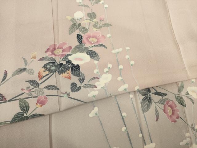 平和屋着物○十日町友禅作家 岡村蒼風 訪問着 紬地 枝花