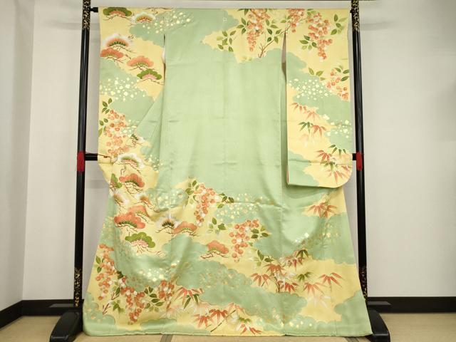 平和屋着物●豪華振袖　駒刺繍　雲重ね文　松　金糸　金彩　正絹　逸品　AAAT5145ck