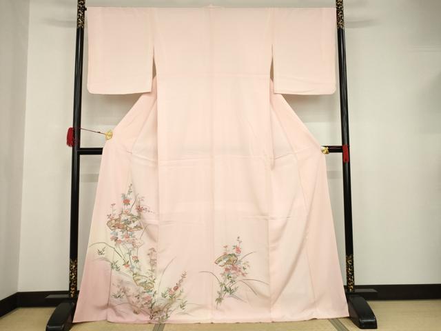 平和屋着物●訪問着　総刺繍　地紙飛鶴花文　暈し染　金糸　ロング丈　正絹　逸品　AAAT5167ck