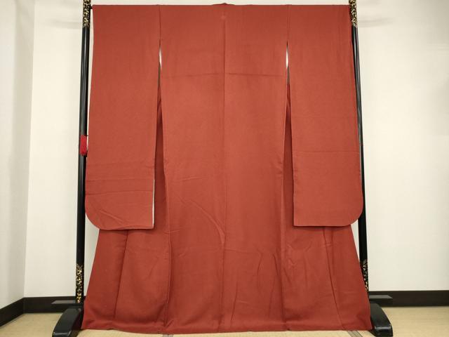 平和屋着物●豪華振袖　色無地　弁柄色　ロング丈　正絹　逸品　AAAT5186ck