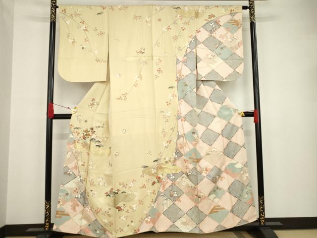訪問着 花柄模様 金駒刺繍 金彩 KK-2234 平和屋着物○訪問着 駒刺繍 吉祥花文 金彩 正絹 逸品 AAAT5187ck 付け