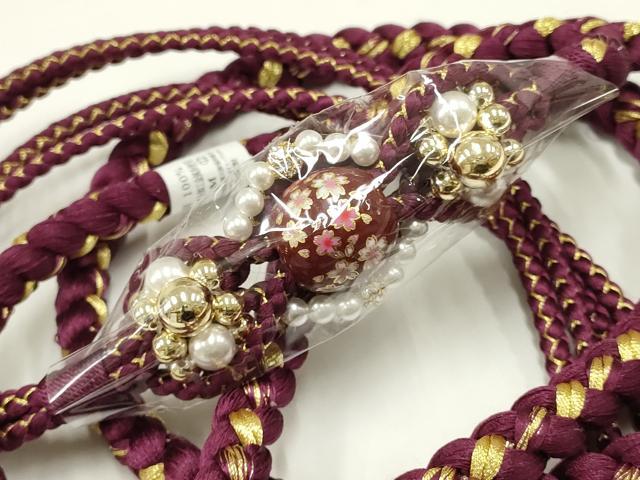平和屋着物▼和装小物　振袖用帯締め　装飾　飾り玉　パール　ラインストーン　金糸　撚り房　逸品　未使用　AAAT6445ay