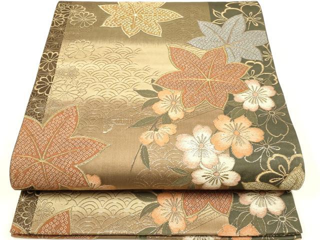 女優画② 額装品　額縁寸法34cm×25cm　ペン画　カラー着色　定款付き 平和屋本店○六通柄袋帯 花楽器文 枝垂れ桜 楓 琴 金糸 正絹