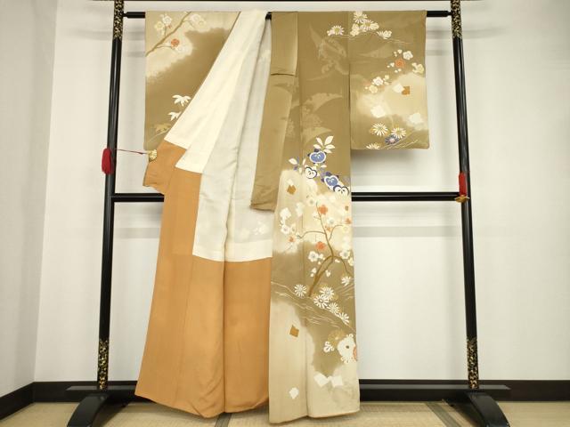 平和屋着物○アンティーク 大正ロマン 訪問着 手描き バラ 暈し染め 金銀彩