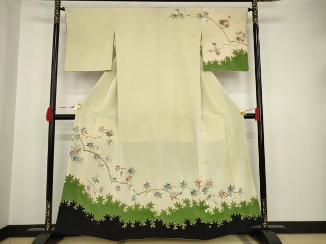 平和屋着物●アンティーク　大正ロマン　枝葉文　楓　金彩　正絹　逸品　AAAT6611ck