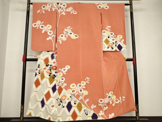 平和屋着物●アンティーク　大正ロマン　駒刺繍　花籬文　金糸　金彩　正絹　逸品　AAAT6615ck