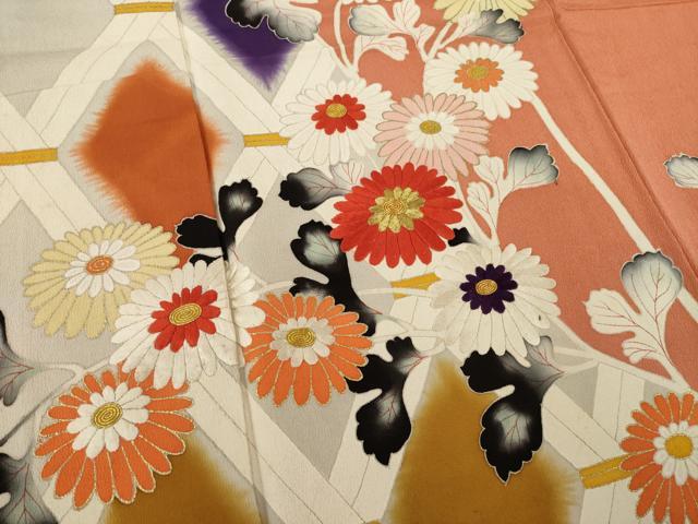 平和屋着物○アンティーク 大正ロマン 駒刺繍 花籬文 金糸 金彩 正絹 逸品