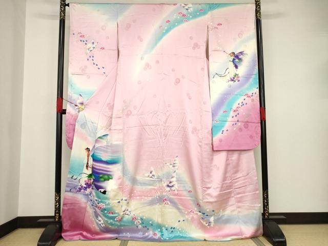 平和屋着物●絵本作家　永田萌　振袖　妖精　メルヘン　暈し染　銀彩　正絹　逸品　AAAT6618ck