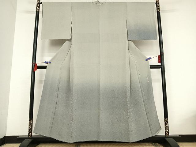 平和屋着物●小紋師　高津良治　江戸小紋　訪問着　万筋　薄花色×白色　暈し染め　正絹　逸品　AAAT9378np