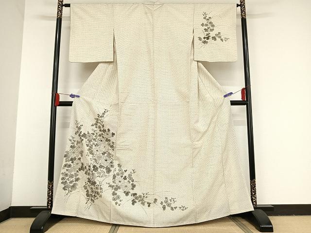 平和屋着物○上質な紬 衣華絞り よろけ縞 反端付き 正絹