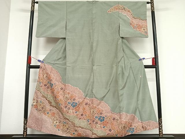 平和屋着物●石川県指定無形文化財　牛首紬　白山工房　手織り　訪問着　辻が花　絞り　金彩　正絹　逸品　AAAT9412np